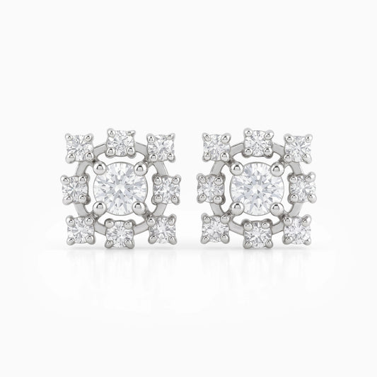 Square Halo Round Cut Lab Diamond Stud Earrings