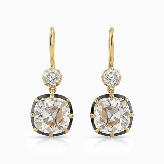 Square Old Mine Cushion Cut Diamond Drop Earrings