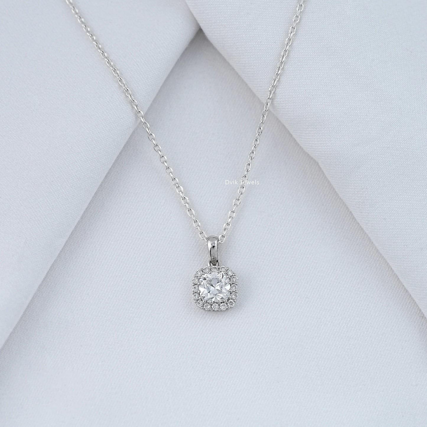 Square Old Mine Cushion Cut Halo Pendant