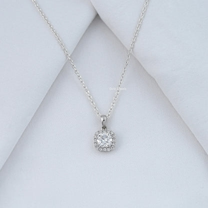 Square Old Mine Cushion Cut Halo Pendant