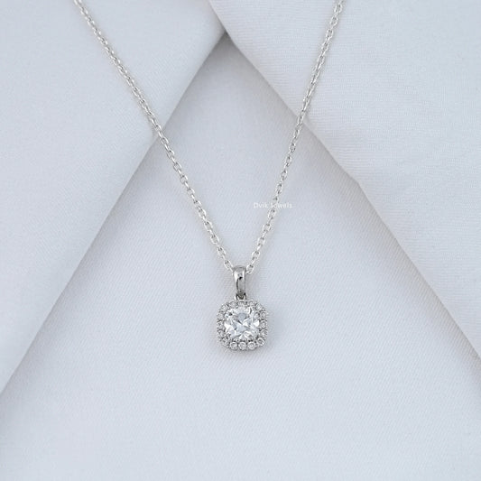 Square Old Mine Cushion Cut Halo Pendant