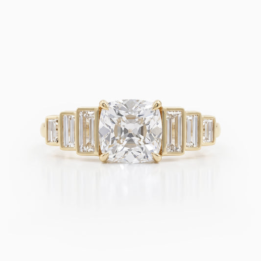 Square Old Mine Cushion Cut Lab Diamond Five Stone Ring Ring