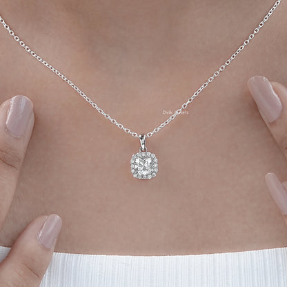 Square Old Mine Cushion Cut Halo Pendant