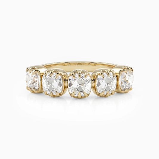 Square Old Mine Cushion Diamond Five Stone Band Band
