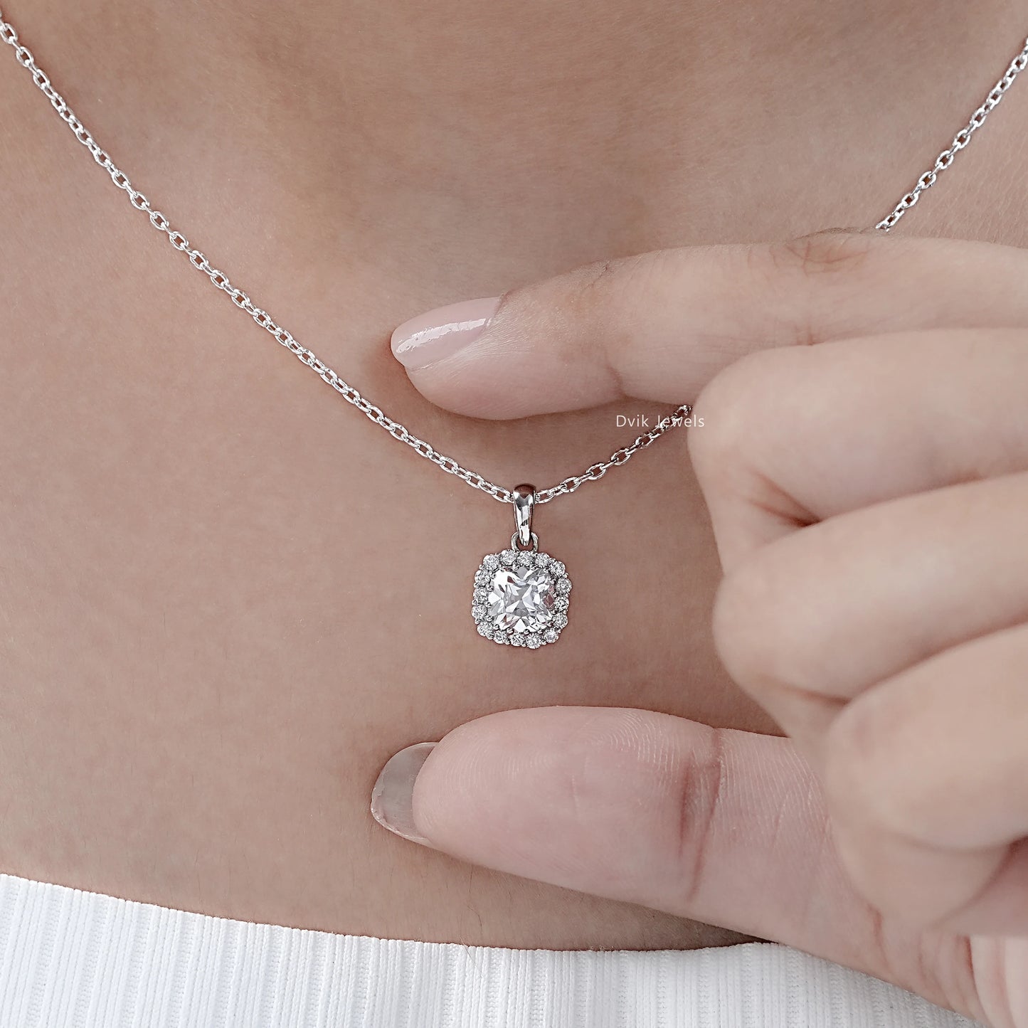 Square Old Mine Cushion Cut Halo Pendant