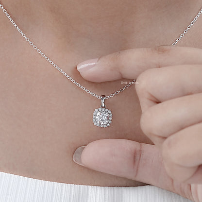 Square Old Mine Cushion Cut Halo Pendant