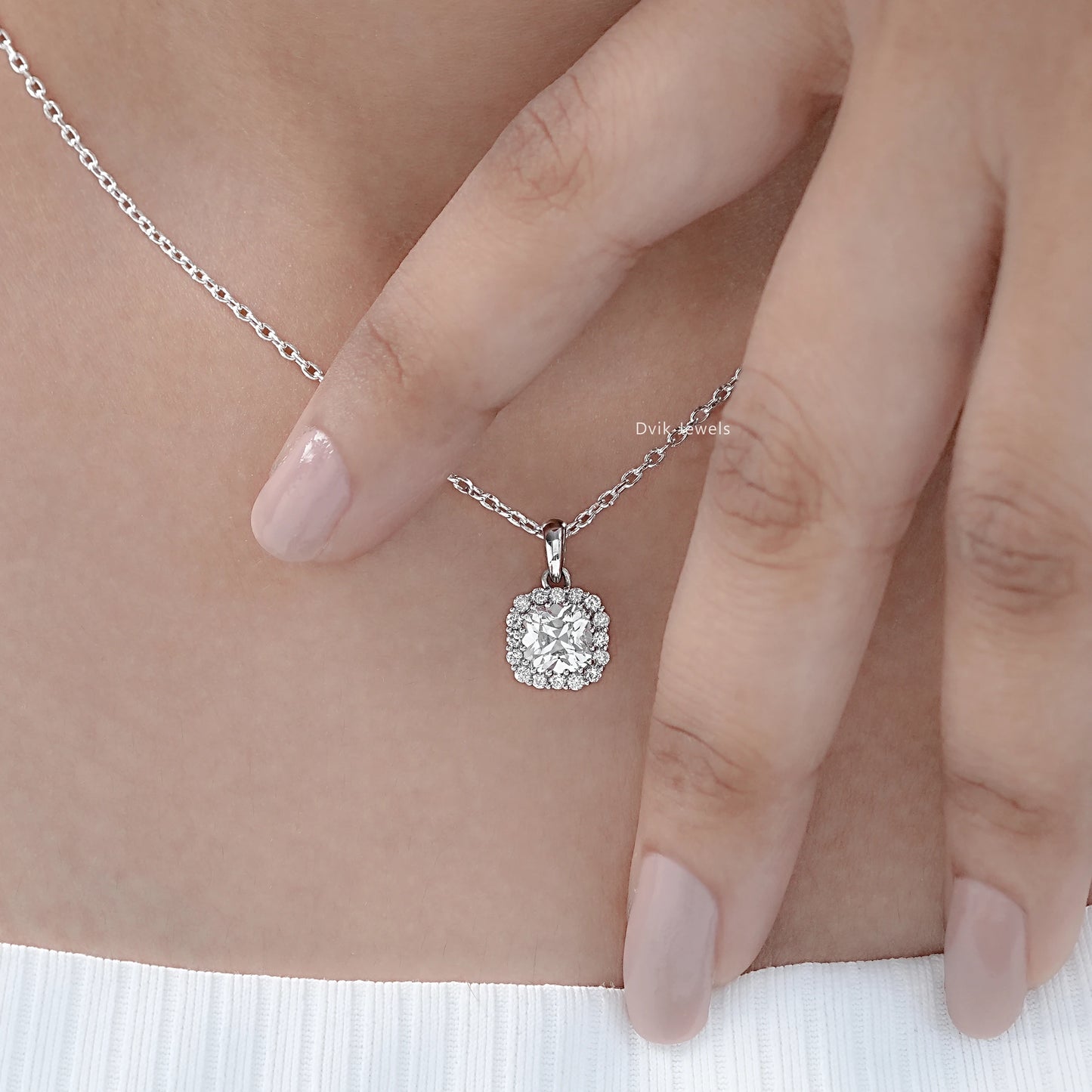 Square Old Mine Cushion Cut Halo Pendant