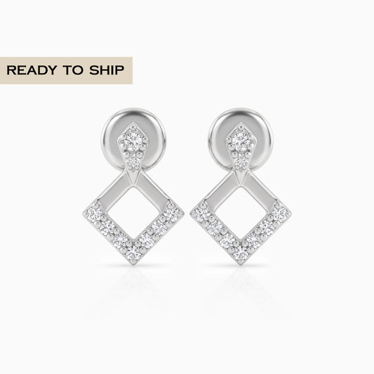Square Shape Round Diamond Dangle Stud Earrings