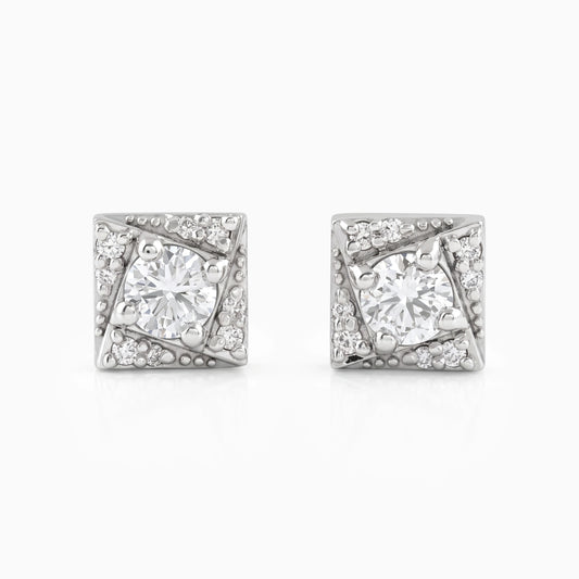 Square Shape Round Diamond Stud Earrings