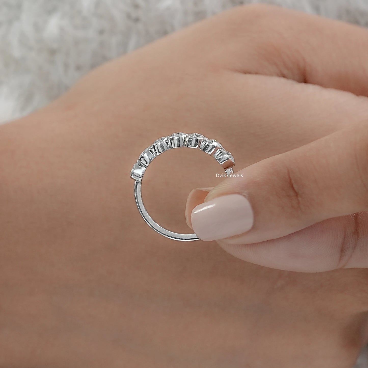 Bezel Set Heart Cut Lab Diamond Half Eternity Band