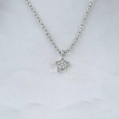 Star Shape Round Lab Diamond Pave Set Pendant Pendant