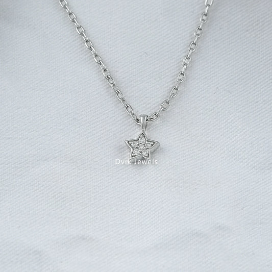 Star Shape Round Lab Diamond Pave Set Pendant
