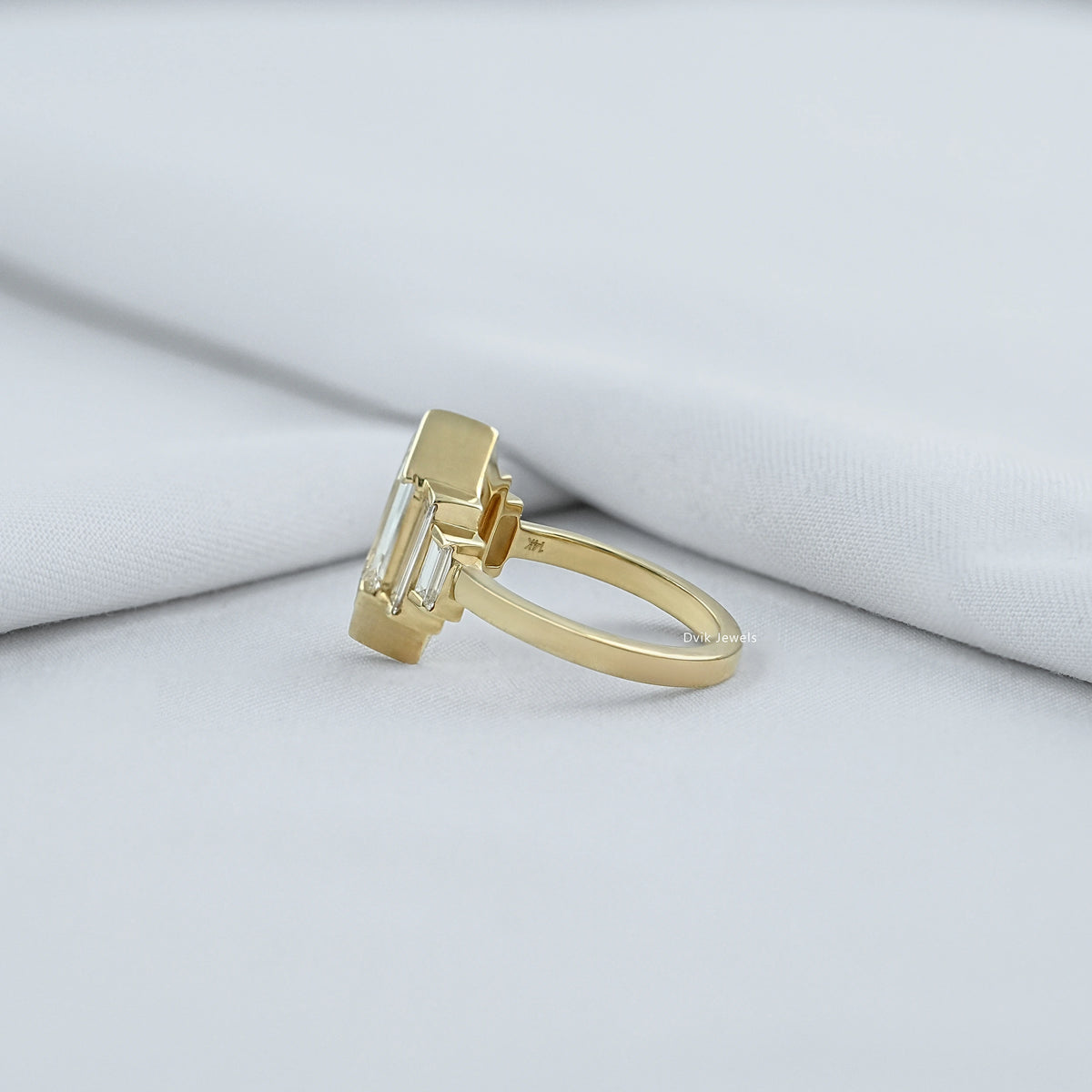 Step Cut Hexagon Diamond Half Bezel Five Stone Ring