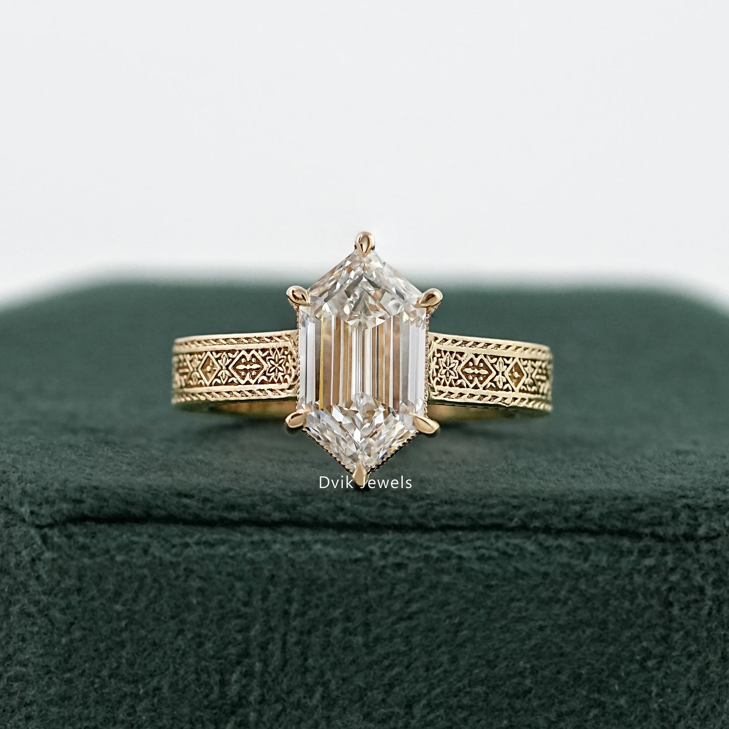 Dutch Marquise Lab Diamond Art Deco Engraved Solitaire Ring Ring