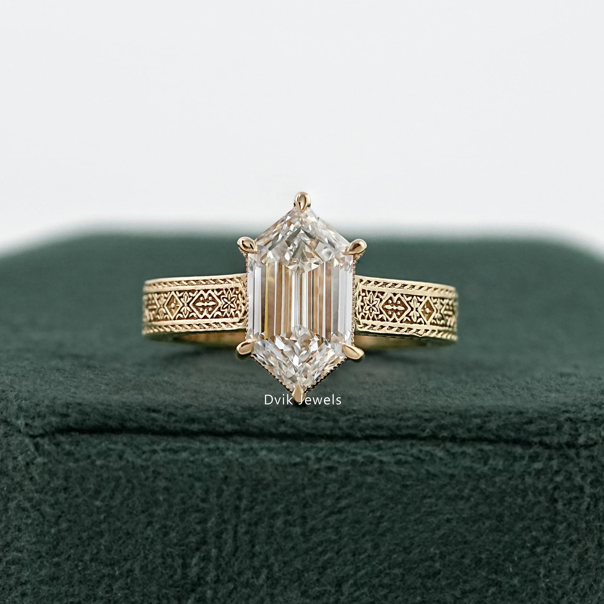 Dutch Marquise Lab Diamond Art Deco Engraved Solitaire Ring Ring