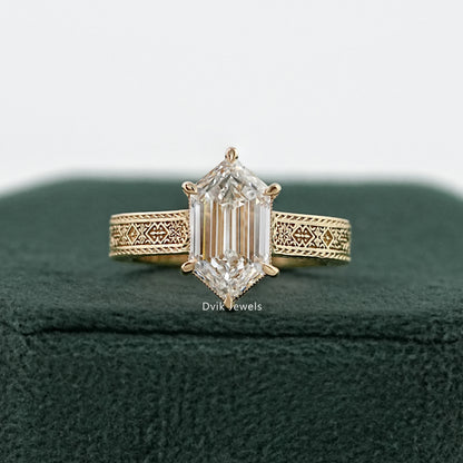 Dutch Marquise Lab Diamond Art Deco Engraved Solitaire Ring Ring