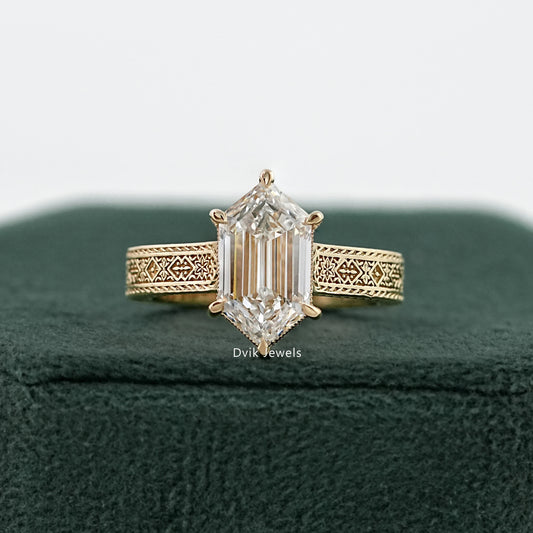 Dutch Marquise Lab Diamond Art Deco Engraved Solitaire Ring Ring