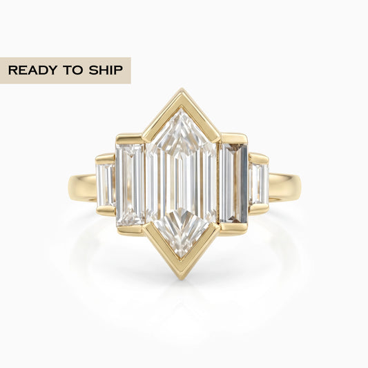 Step Cut Hexagon Diamond Half Bezel Five Stone Ring
