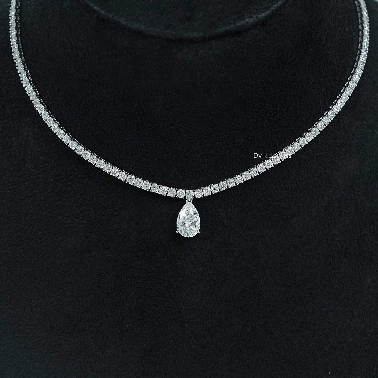 Pear and Round Cut Lab Diamond Tennis Necklace Necklace