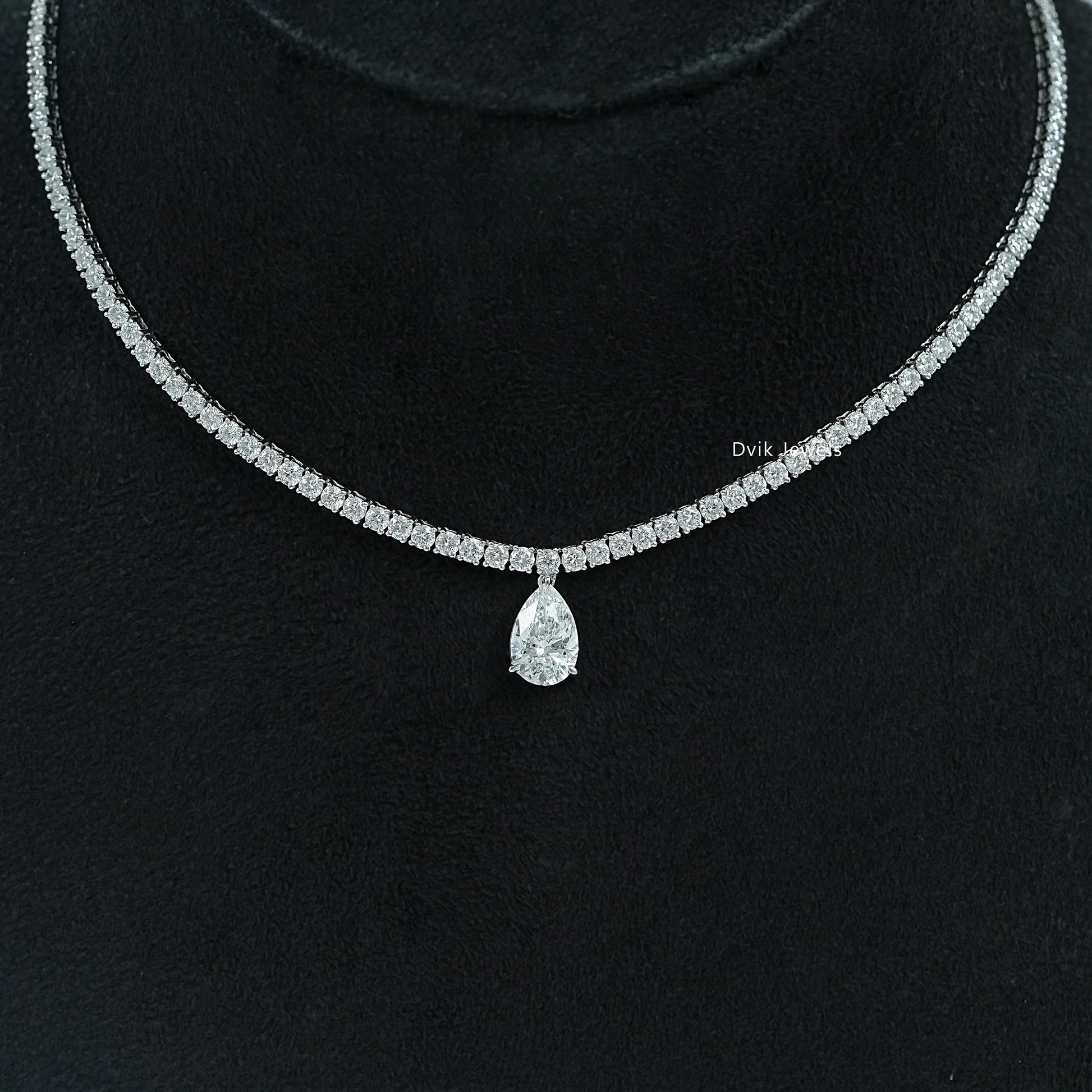 Pear and Round Cut Lab Diamond Tennis Necklace Necklace