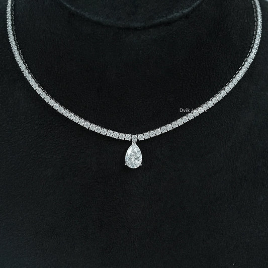 Pear and Round Cut Lab Diamond Tennis Necklace Necklace