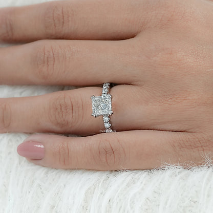 IGI certified Lab-Grown Diamond Princess Cut Accent Ring showcased on model hand