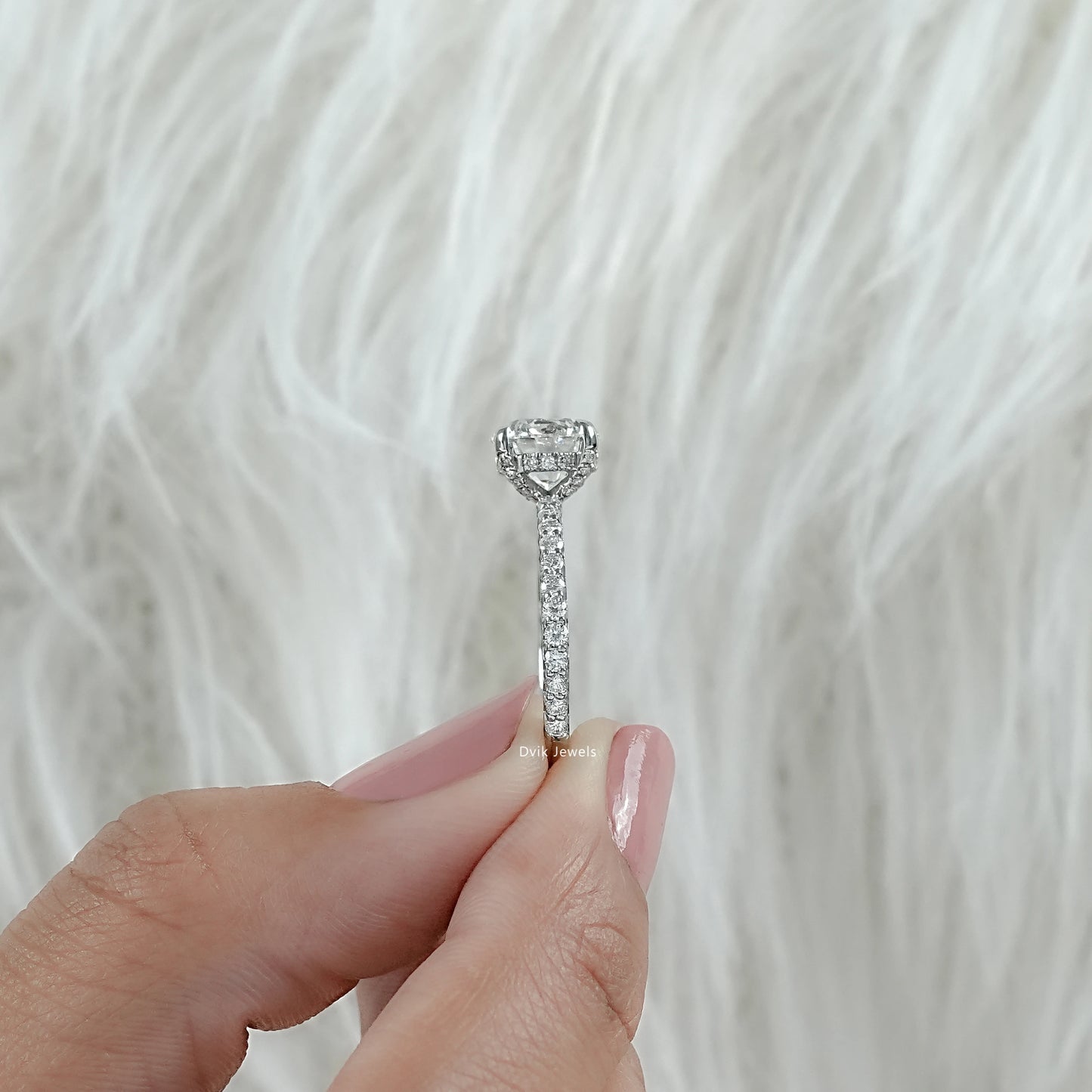 Round Cut Lab Diamond Pave Set Solitaire Ring