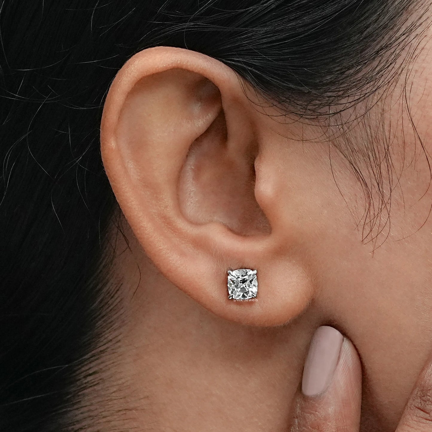 Square Old Mine Cushion Lab Diamond Stud Earring