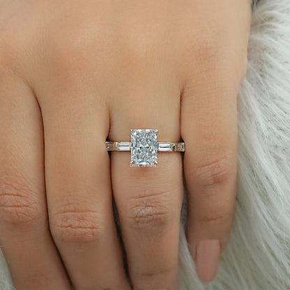 Radiant Cut Lab Diamond Accent Ring with Hidden Halo Ring