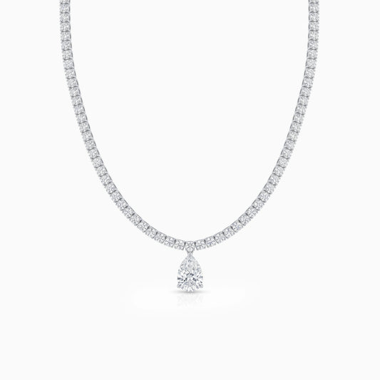 Pear and Round Cut Lab Diamond Tennis Necklace Necklace