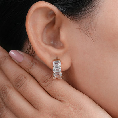 Emerald Cut Lab Diamond Huggies Earrings