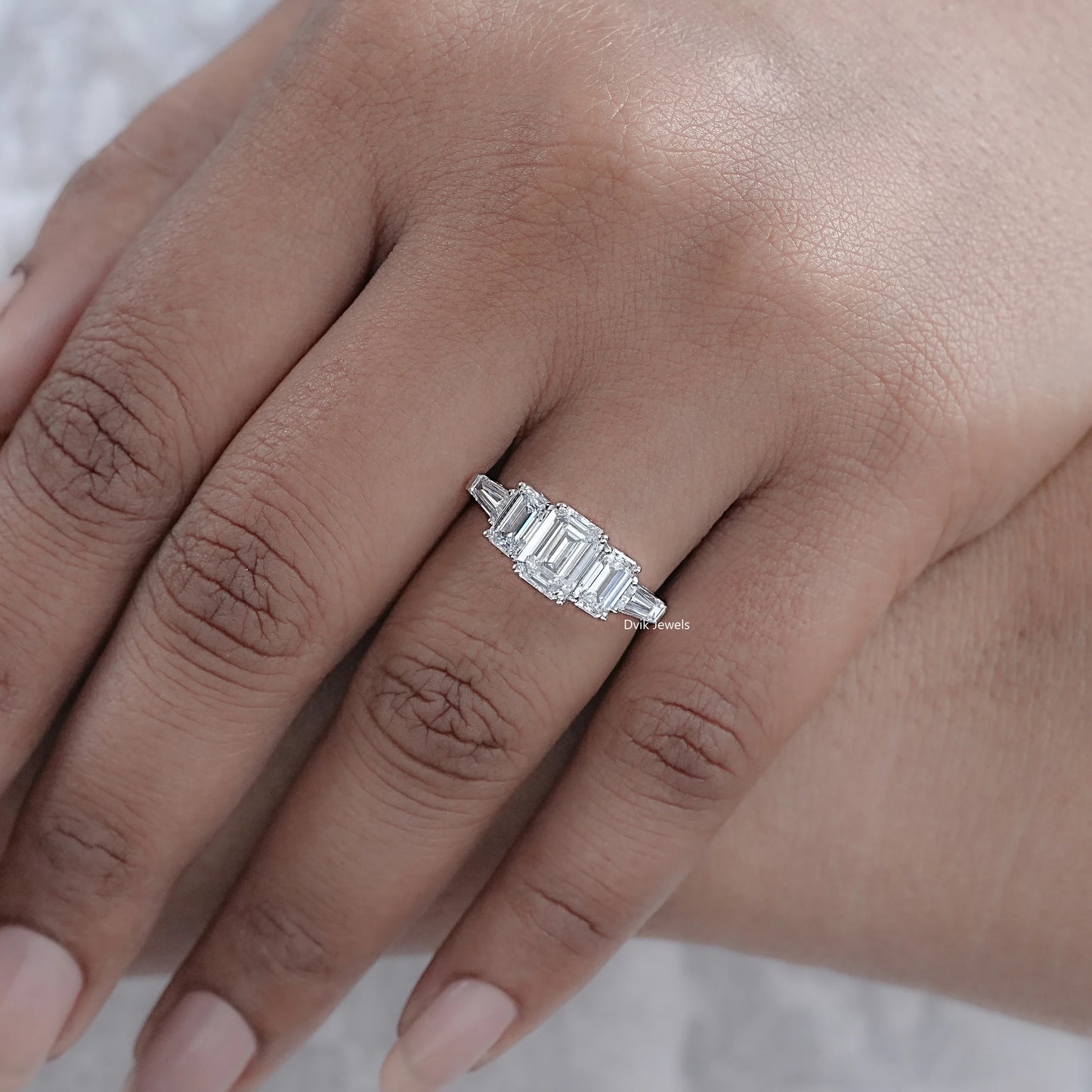 Five Stone Emerald Cut Baguette Diamond Ring