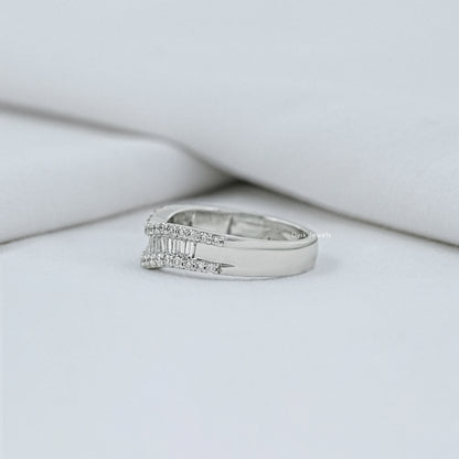 Tapered Baguette & Round Diamond Three Row Curved Band