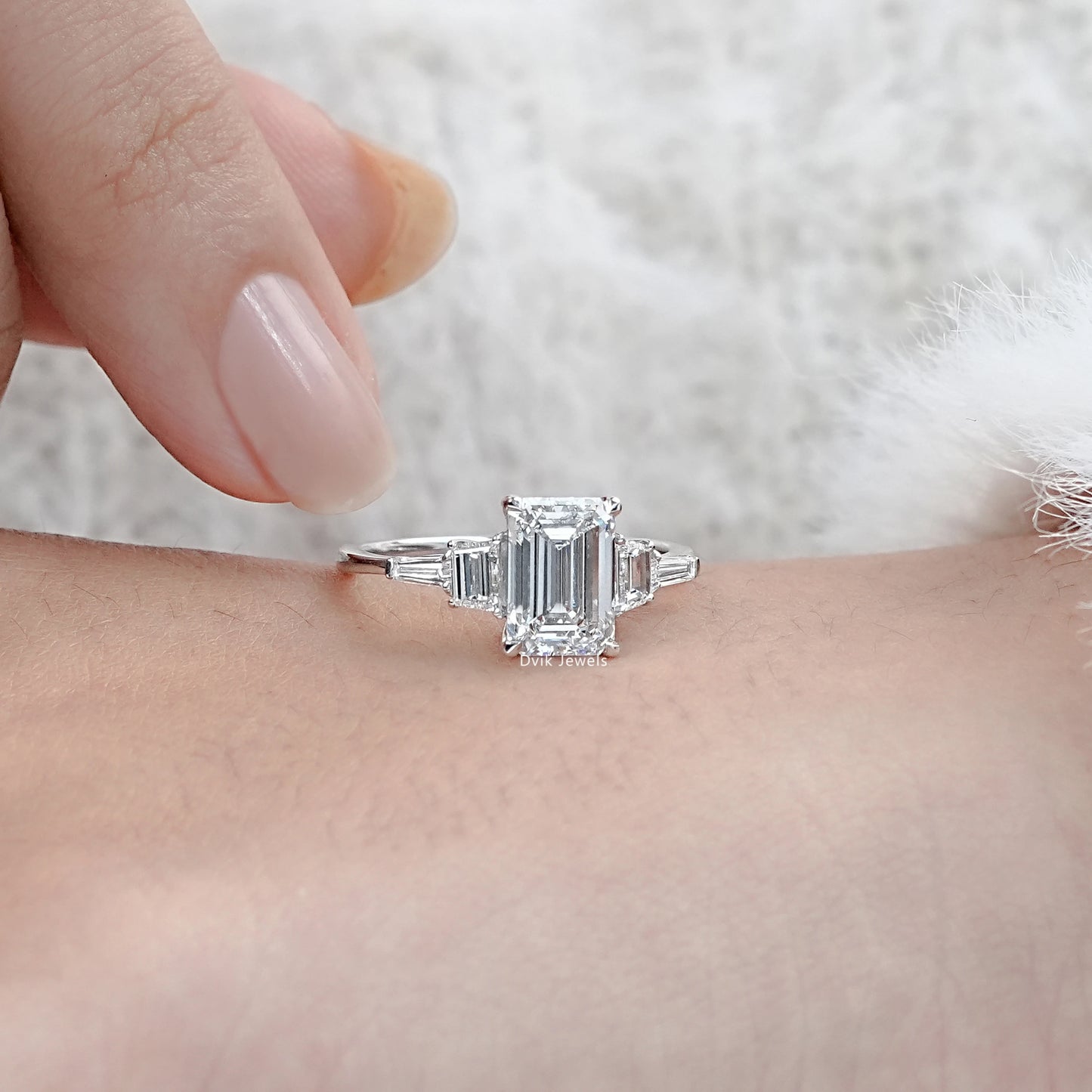 Emerald Shape Lab Diamond Five Stone Diamond Ring Ring