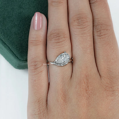 Pear Cut Lab Diamond Curved Solitaire Ring