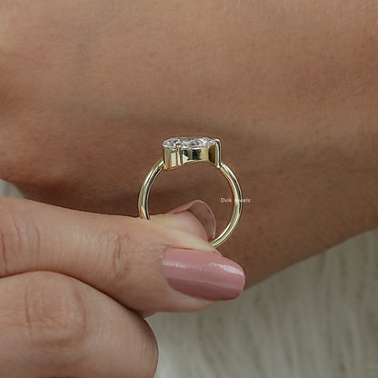 Pear Cut Lab Diamond Curved Solitaire Ring