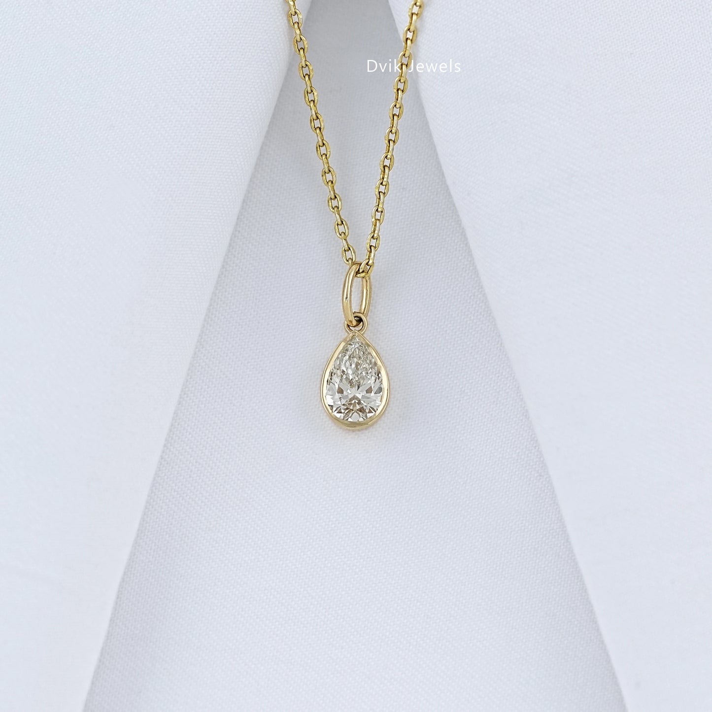 Pear Cut Lab Diamond Bezel Set Teardrop Pendant Pendant