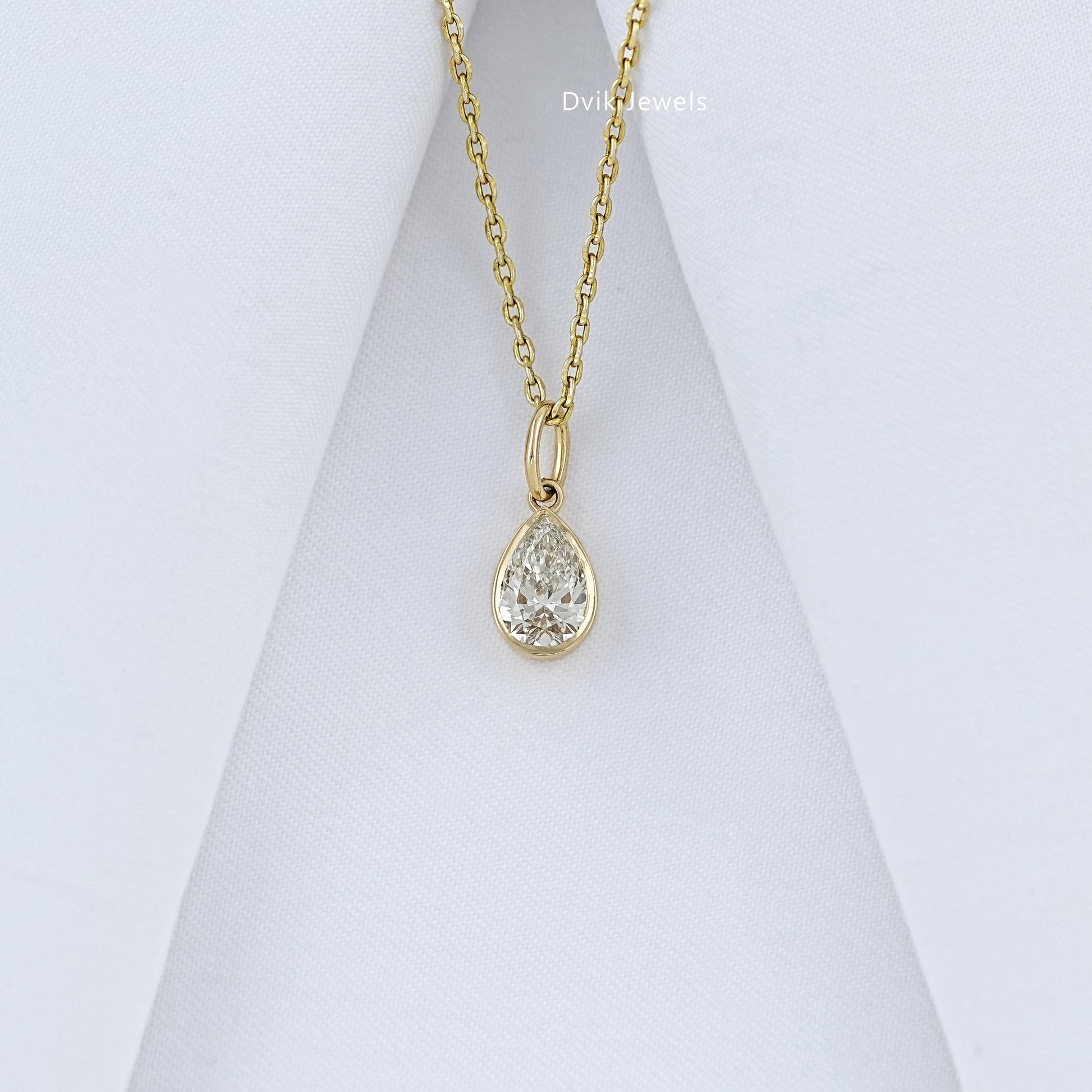 Pear Cut Lab Diamond Bezel Set Teardrop Pendant Pendant