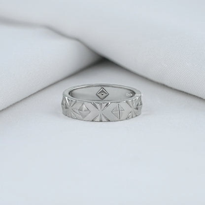 Engraved Wedding Band with Round Cut Diamond Band