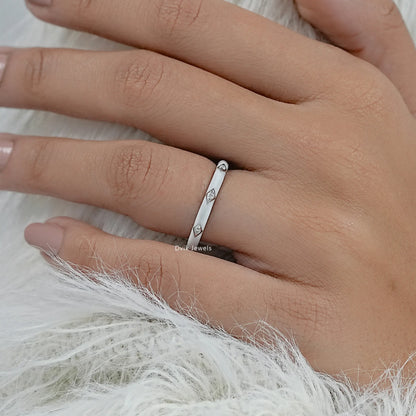 diamond eternity wedding band white enamel style on finger view