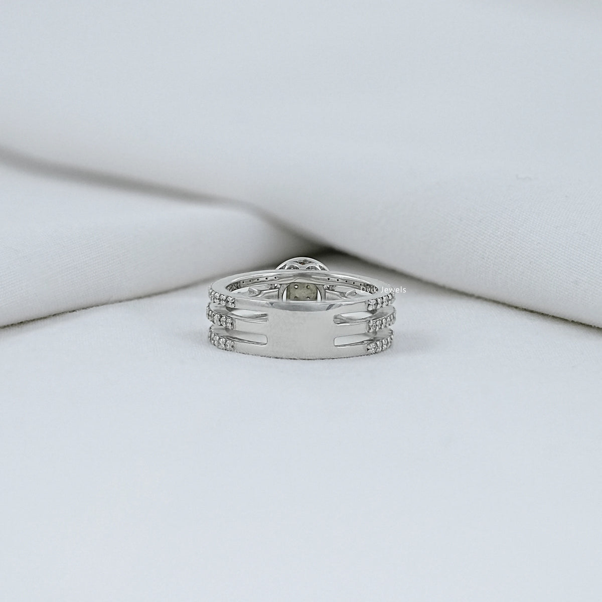 Round Diamond Triple Shank Halo Ring