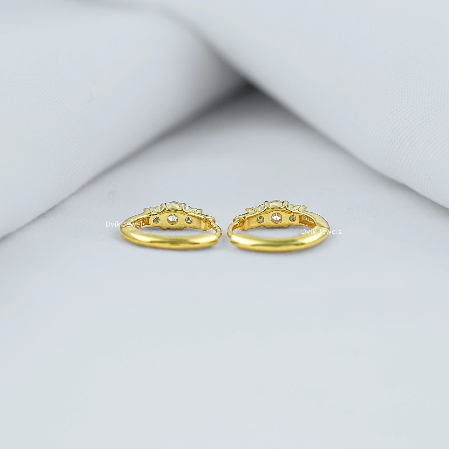 Three Stone Diamond Huggie Earrings Earrings