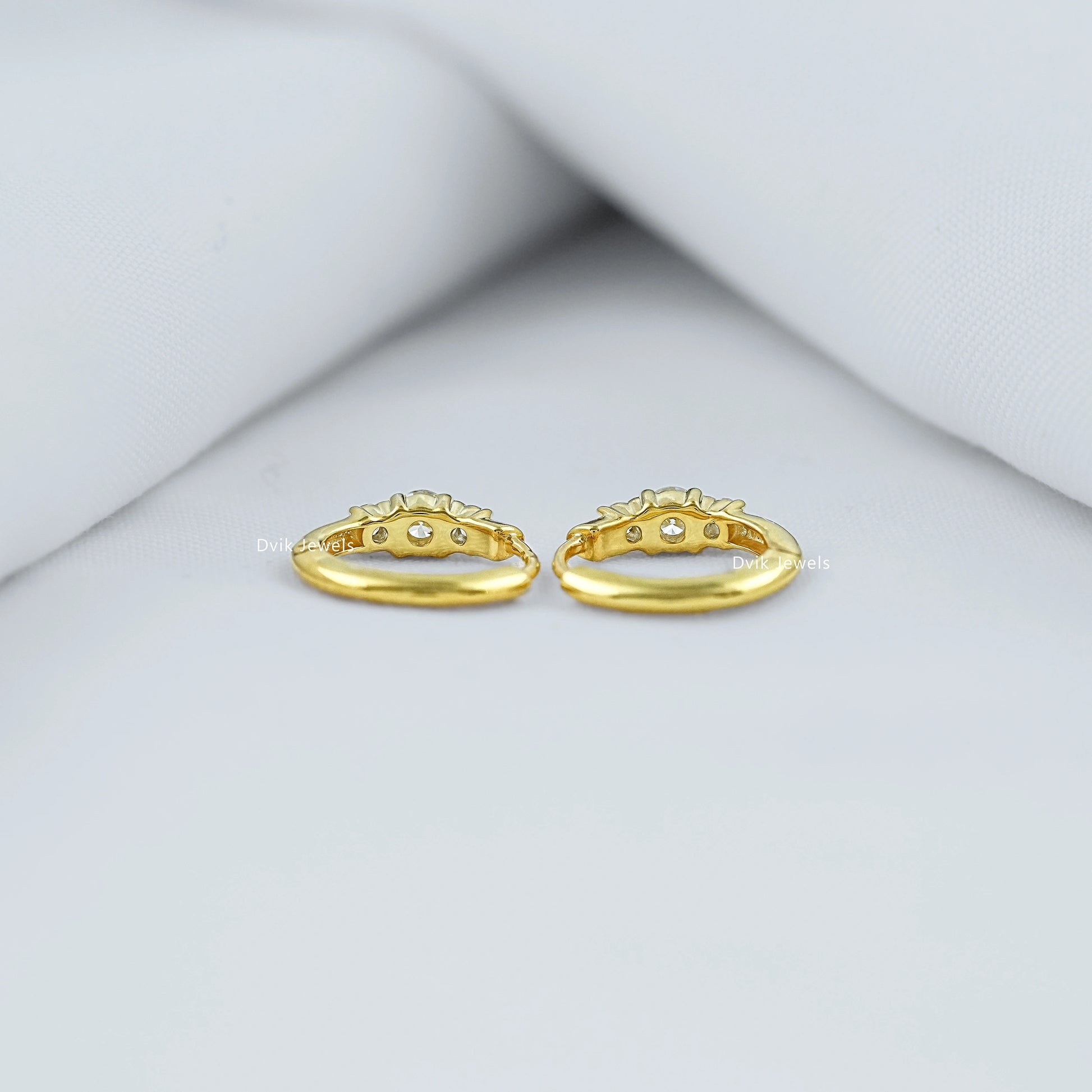 Three Stone Diamond Huggie Earrings Earrings