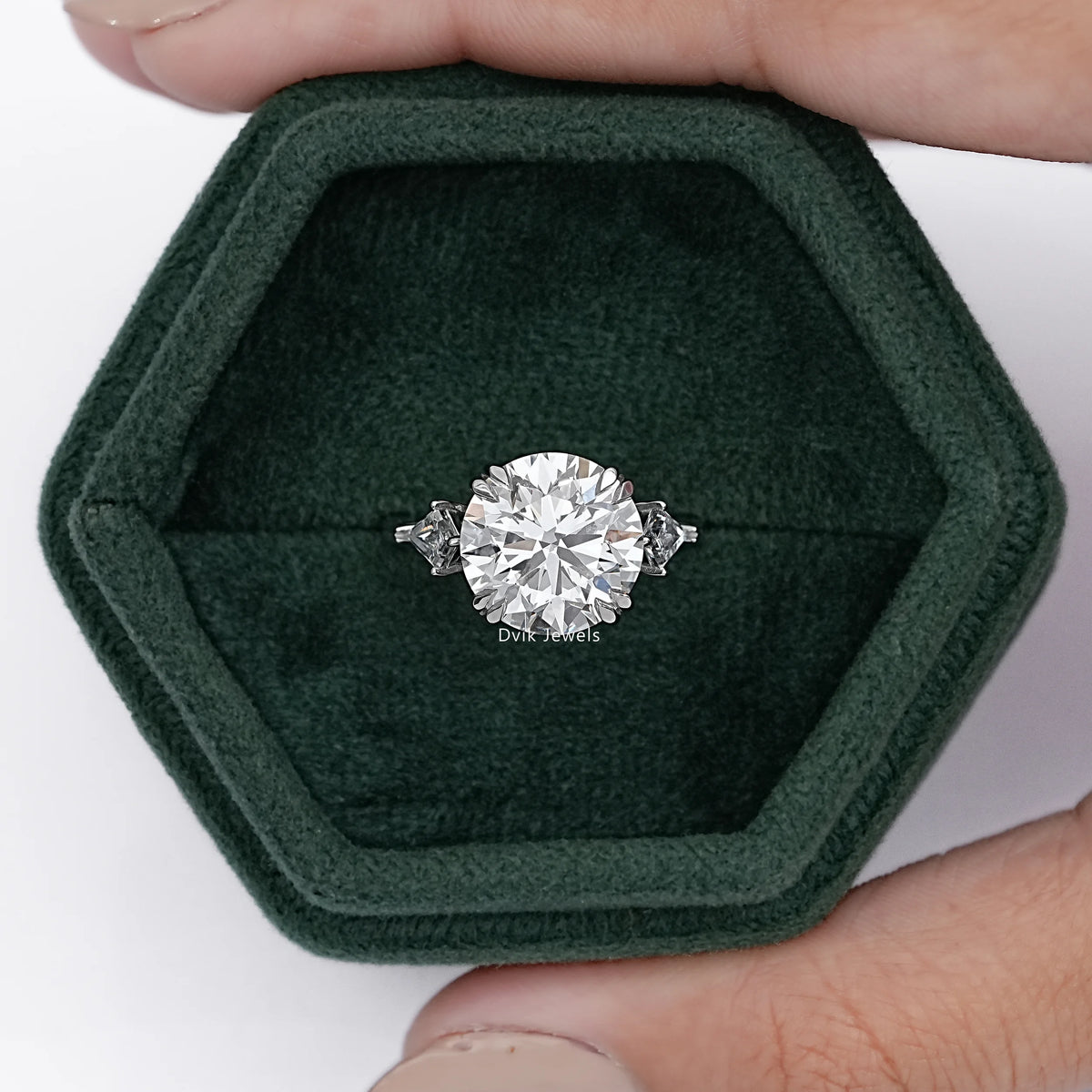 Round And Kite Cut Three Stone Engagement Ring