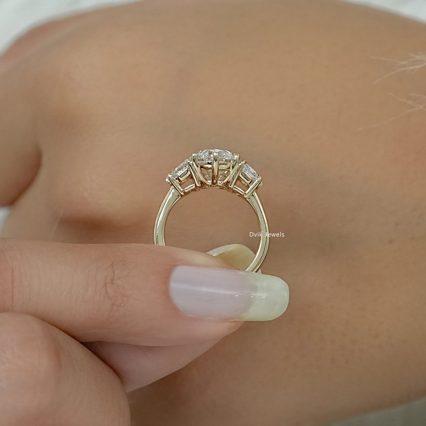 Three Stone Oval And Cadillac Lab Diamond Ring
