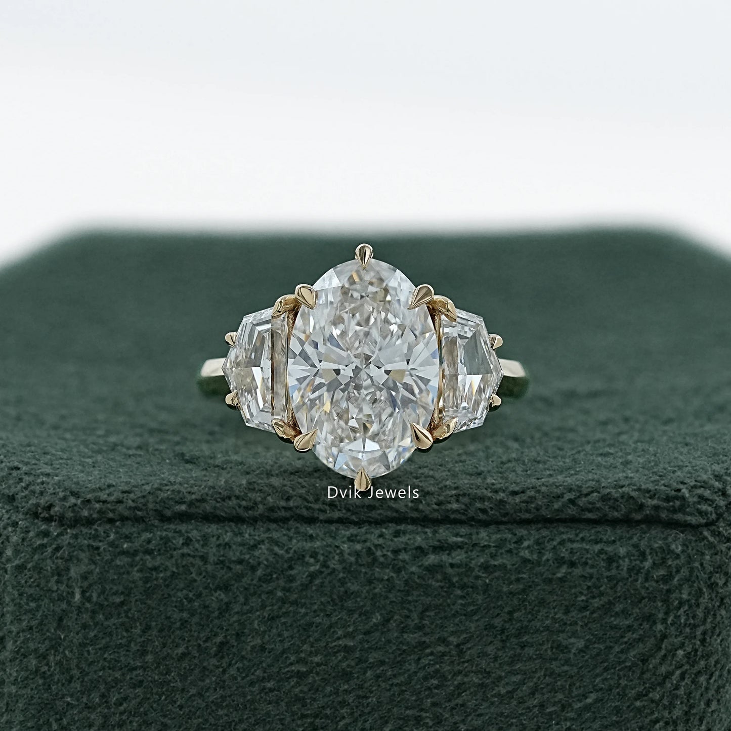Three Stone Oval And Cadillac Lab Diamond Ring