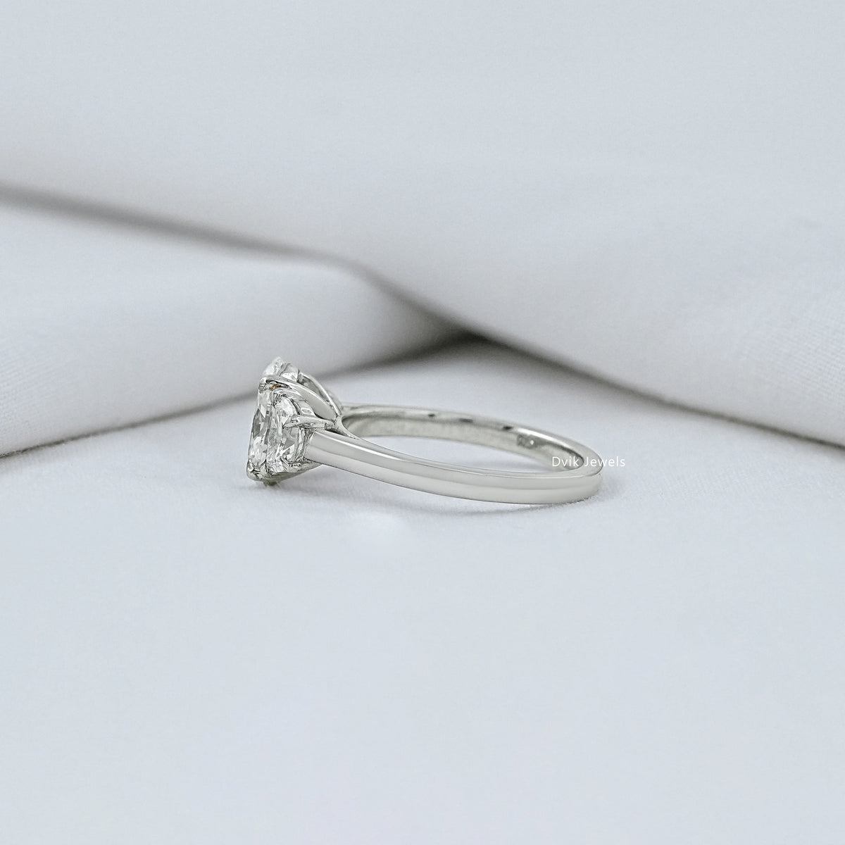 Oval And Half Moon Diamond Three Stone Ring