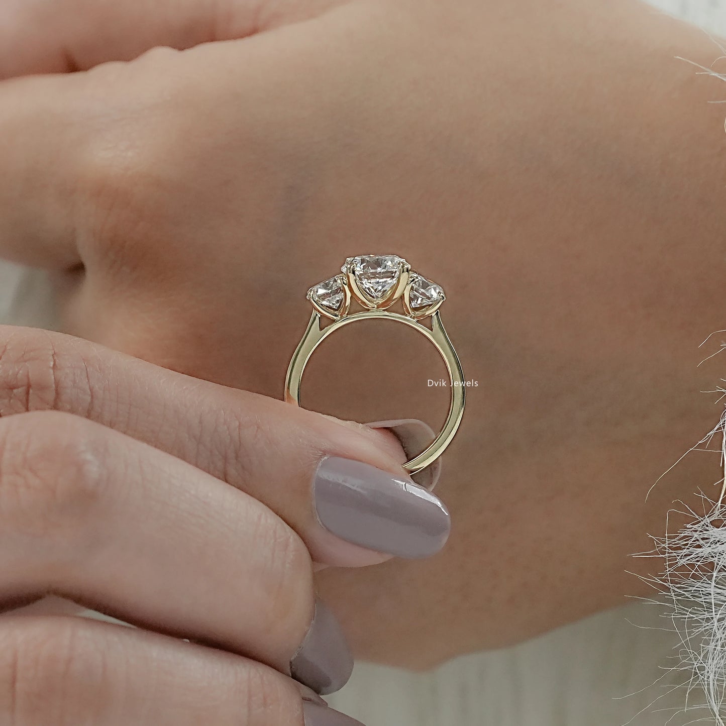 Round Cut Three Stone Lab Diamond Ring with Prong Setting