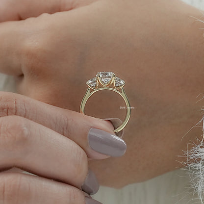 Round Cut Three Stone Lab Diamond Ring with Prong Setting