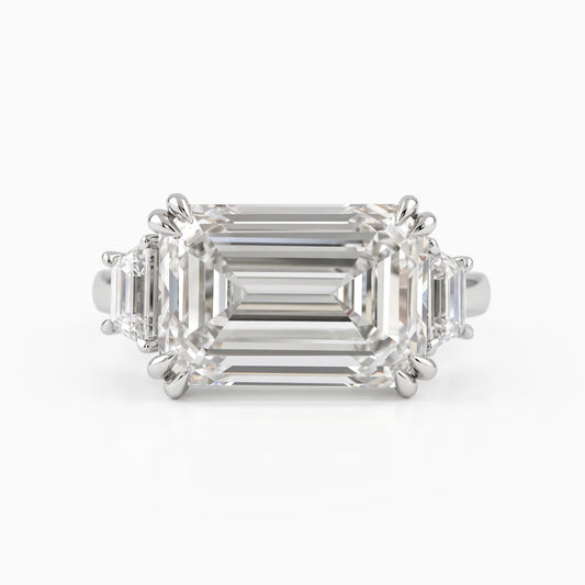Three Stone Emerald Lab Diamond Engagement Ring